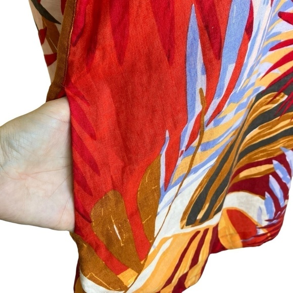 NWT C&C California 100% Linen Shift Dress Red w Tropical Print Beach Summer Sz S - Picture 5 of 16